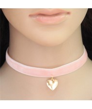 Golden Heart Pendant Pink Rope Fashion Necklace