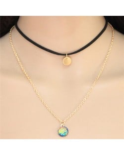 Abstract Colorful Round Pendants Two Layers Fashion Necklace