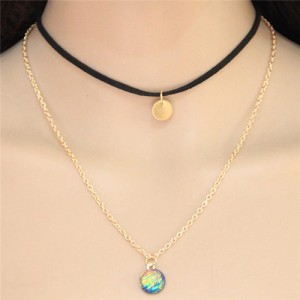 Abstract Colorful Round Pendants Two Layers Fashion Necklace