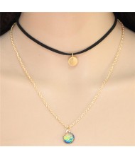 Abstract Colorful Round Pendants Two Layers Fashion Necklace
