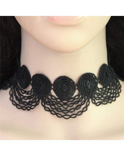 Hollow Floral and Tassel Design Black Lace Necklace