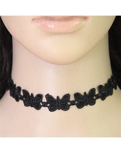 Linked Butterflies Design Black Lace Necklace