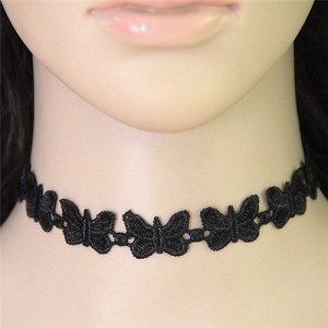 Linked Butterflies Design Black Lace Necklace