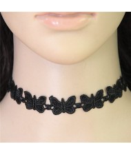 Linked Butterflies Design Black Lace Necklace