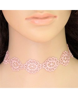 Hollow Flowers Women Pink Lace Fashion Necklace