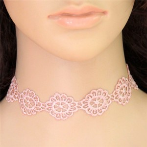 Hollow Flowers Women Pink Lace Fashion Necklace
