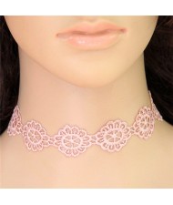 Hollow Flowers Women Pink Lace Fashion Necklace