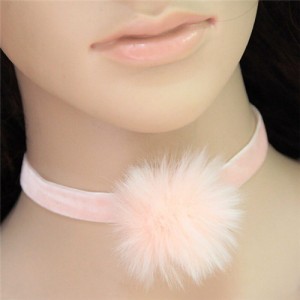 Fluffy Ball Decorated High Fashion Rope Necklace - Pink
