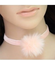 Fluffy Ball Decorated High Fashion Rope Necklace - Pink
