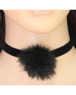 Fluffy Ball Decorated High Fashion Rope Necklace - Black