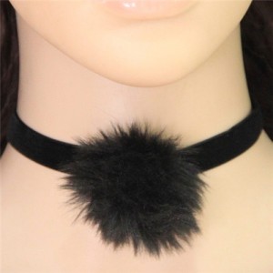 Fluffy Ball Decorated High Fashion Rope Necklace - Black