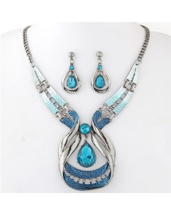 Curved Dimensional Design Waterdrop Shape Fashion Necklace and Earrings Set