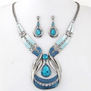Curved Dimensional Design Waterdrop Shape Fashion Necklace and Earrings Set