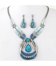 Curved Dimensional Design Waterdrop Shape Fashion Necklace and Earrings Set