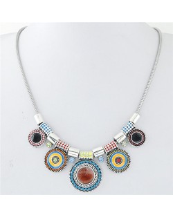 Multicolor Oil-spot Glazed Round Pendants Design Snake Chain Costume Necklace