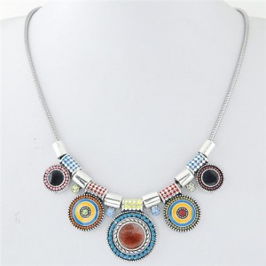 Multicolor Oil-spot Glazed Round Pendants Design Snake Chain Costume Necklace