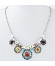 Multicolor Oil-spot Glazed Round Pendants Design Snake Chain Costume Necklace