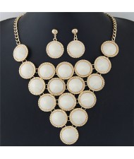 Resin Rounds Cluster Design Fashion Statement Necklace and Earrings Set - White