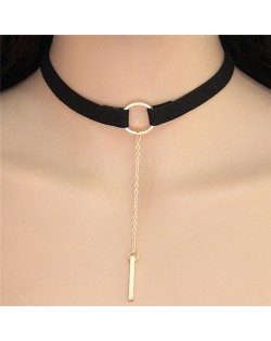 Hoop Fashion with Dangling Stick Design Rope Statement Necklace - Black and Golden