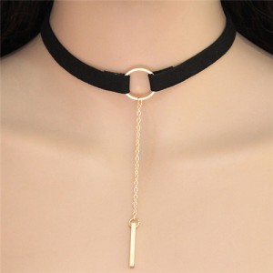 Hoop Fashion with Dangling Stick Design Rope Statement Necklace - Black and Golden