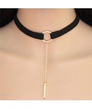 Hoop Fashion with Dangling Stick Design Rope Statement Necklace - Black and Golden