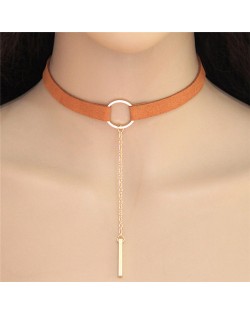 Hoop Fashion with Dangling Stick Design Rope Statement Necklace - Yellow and Golden