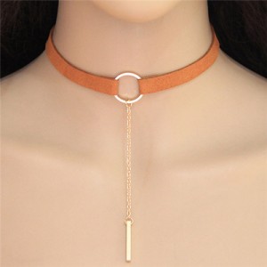 Hoop Fashion with Dangling Stick Design Rope Statement Necklace - Yellow and Golden
