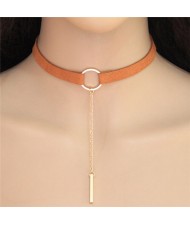 Hoop Fashion with Dangling Stick Design Rope Statement Necklace - Yellow and Golden