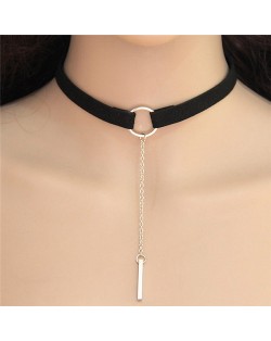 Hoop Fashion with Dangling Stick Design Rope Statement Necklace - Black and Silver