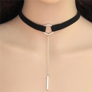 Hoop Fashion with Dangling Stick Design Rope Statement Necklace - Black and Silver
