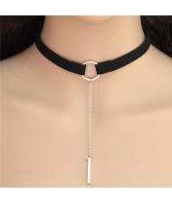 Hoop Fashion with Dangling Stick Design Rope Statement Necklace - Black and Silver
