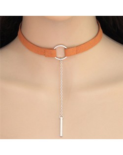 Hoop Fashion with Dangling Stick Design Rope Statement Necklace - Yellow and Silver
