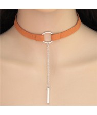 Hoop Fashion with Dangling Stick Design Rope Statement Necklace - Yellow and Silver