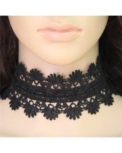 Western High Fashion Hollow Floral Pattern Wide Black Lace Necklace