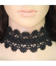 Western High Fashion Hollow Floral Pattern Wide Black Lace Necklace