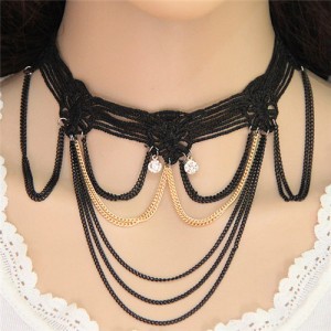 Black and Golden Chain Tassel Combo Design Multi-layer Lace Fashion Necklace