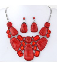 Luxurious Assorted Gems Combo Fashion Design Statement Necklace - Red