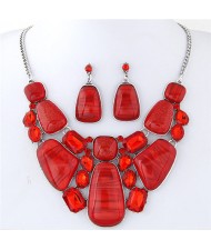 Luxurious Assorted Gems Combo Fashion Design Statement Necklace - Red