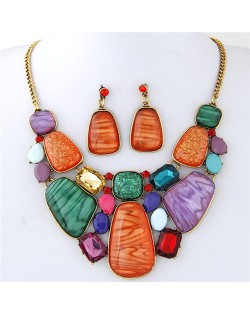 Luxurious Assorted Gems Combo Fashion Design Statement Necklace - Multicolor