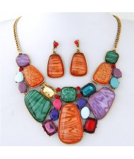 Luxurious Assorted Gems Combo Fashion Design Statement Necklace - Multicolor