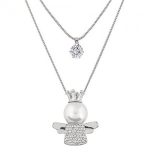 Korean Fashion Cute Angel Pendant Dual Layers Long Necklace