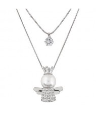 Korean Fashion Cute Angel Pendant Dual Layers Long Necklace