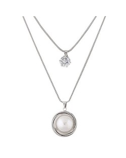 Korean Fashion Artistic Pearl Pendant Dual Layers Long Necklace