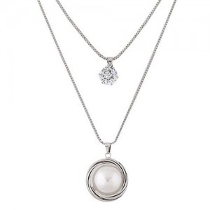 Korean Fashion Artistic Pearl Pendant Dual Layers Long Necklace