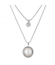 Korean Fashion Artistic Pearl Pendant Dual Layers Long Necklace