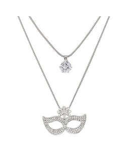 Cubic Zirconia Embellished Fashion Mask Pendant Two Layers Costume Necklace
