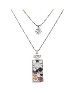 Rhinestone Inlaid Perfume Bottle Pendant Two Layers Fashion Necklace