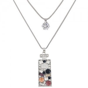 Rhinestone Inlaid Perfume Bottle Pendant Two Layers Fashion Necklace