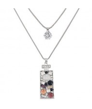 Rhinestone Inlaid Perfume Bottle Pendant Two Layers Fashion Necklace