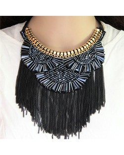 Crystal Combined Bohemian Style Alloy Chains Tassel Fashion Rope Short Necklace - Glistening Gray